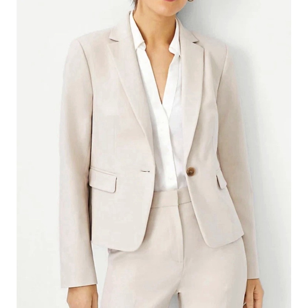 Ann Taylor Women's Petite 2P Beige One-Button Notch Lapel Blazer Solid Tan New
